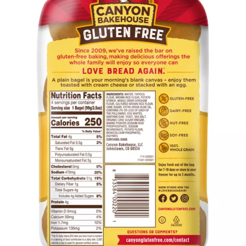 Canyon Bakehouse Gluten Free Plain Bagels, 14oz, 4 Count