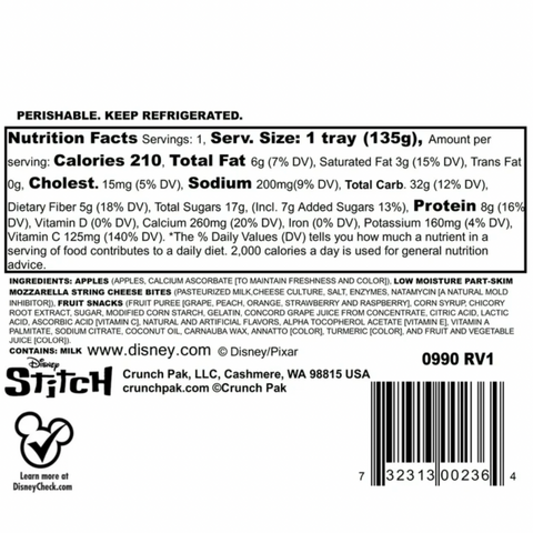 Crunch Pak Snack Disney Stitch with Fresh Sliced Sweet Apples, Cheese, and Fruit Chews, 4.5oz