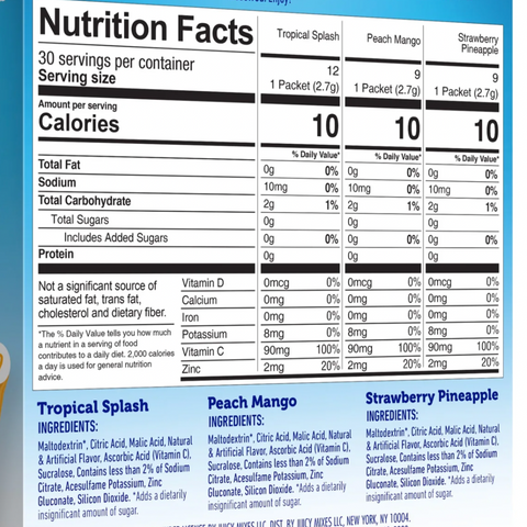 Dole Powder Drink Mix Variety Pack, Tropical, Peach Mango & Strawberry Pineapple, Sugar-Free, 30 Ct