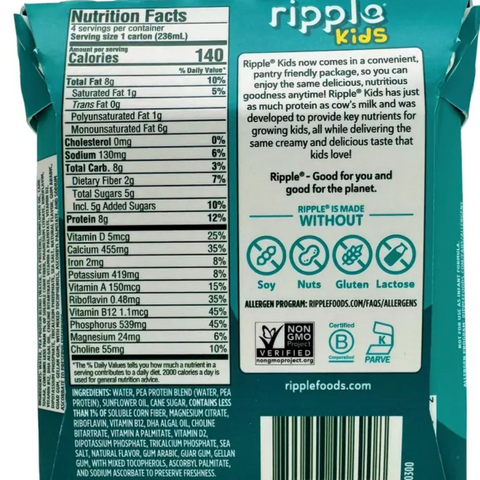 Ripple Kids Original Dairy Free Milk, 8 fl oz, 4 Count