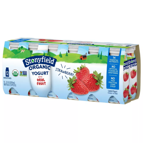 Stonyfield Organic Kids' Strawberry Yogurt Smoothies, 3.1 fl oz, 12 Count