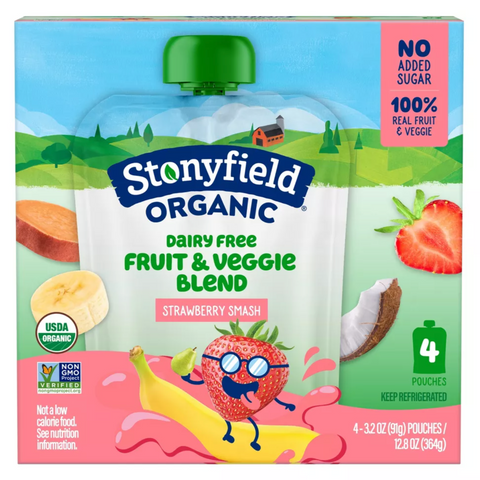 Stonyfield Organic Strawbana Smash Kids' Dairy Free Smoothie, 3.2oz, 4 Count