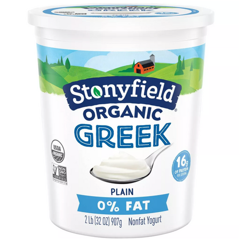 Stonyfield Organic Fat Free Plain Greek Yogurt, 32 oz.