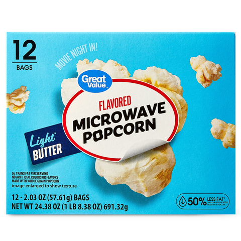 Great Value Light Butter Flavored Microwave Popcorn, 2.03 oz, 12 Count