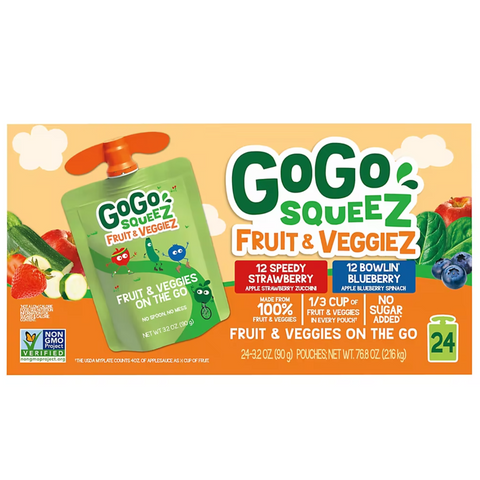 GoGo SqueeZ Fruit & VeggieZ Applesauce Pouches, 24 Count