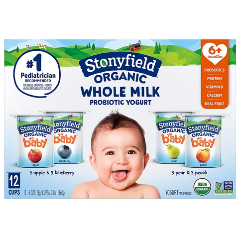 Stonyfield Organic YoBaby Vanilla, Apple & Blueberry Yogurt Variety Pack, 4 oz., 12 Count