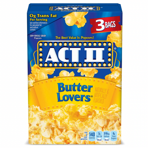 Act II Butter Lovers Microwave Popcorn, 2.75 oz, 3 Count