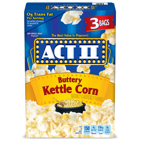 Act II Kettle Corn Microwave Popcorn, Sweet and Salty Popcorn, 2.75 oz, 3 Count