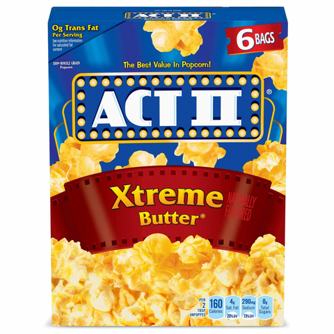 Act II Xtreme Butter Microwave Popcorn, 2.75 oz, 6 Count