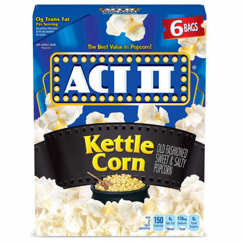 Act II Kettle Corn Microwave Popcorn, 2.75 oz, 6 Count