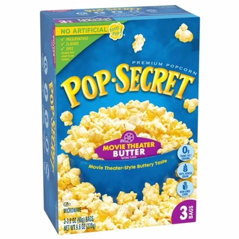 Pop Secret Microwave Popcorn, Movie Theater Butter Flavor, 3.2 oz Sharing Bags, 3 Ct