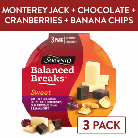 Sargento Sweet Balanced Breaks Monterey Jack Cheese, Dried Fruit, and Chocolate Chunks, 3 Ct