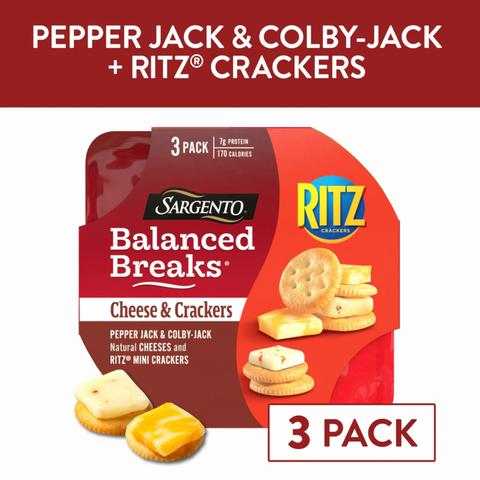 Sargento Balanced Breaks Cheese & Crackers, Pepper Jack & Colby-Jack Cheeses and RITZ, 3 Ct