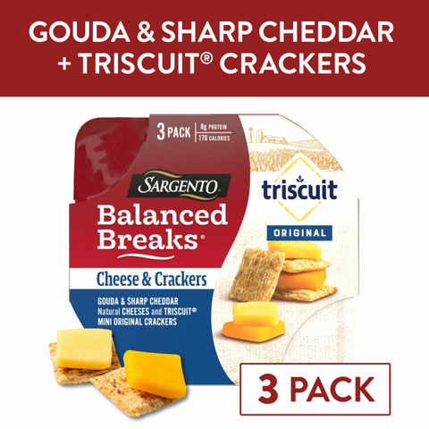 Sargento Balanced Breaks Cheese & Crackers, Gouda & Sharp Cheddar Cheeses and TRISCUIT, 3 Ct