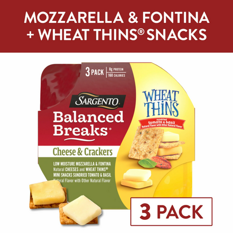 Sargento Balanced Breaks Mozzarella & Fontina Cheese, WHEAT THINS Sundried Tomato Basil, 3 Ct