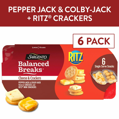 Sargento Balanced Breaks Cheese & Crackers, Pepper Jack & Colby-Jack Cheese and RITZ, 6 Ct