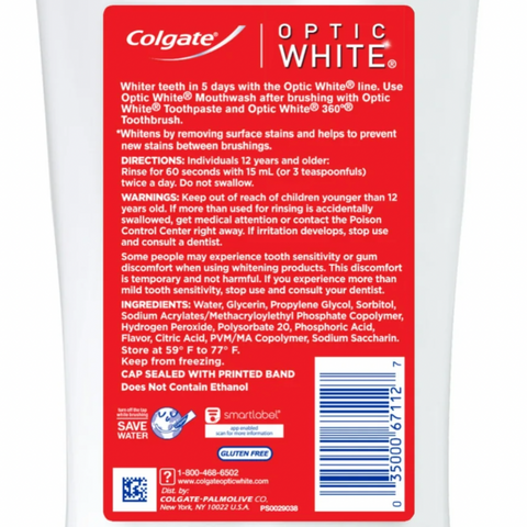 Colgate Optic White Whitening Mouthwash, Fresh Mint, 32 fl oz