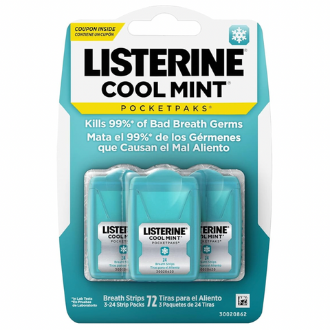 Listerine Cool Mint PocketPaks Oral Care Breath Strips, Breath Spray Strips, 3 Pack