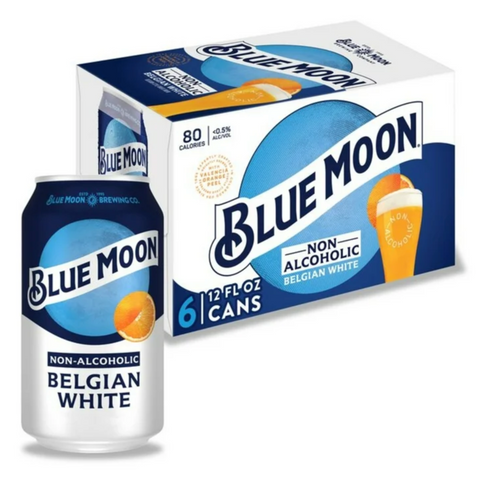 Blue Moon Non-Alcoholic Belgian White Wheat Craft Beer, 6 Pack, 12 fl oz