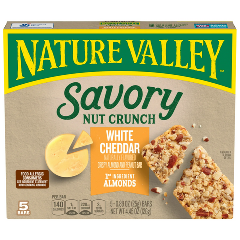 Nature Valley Savory Nut Crunch Bars, White Cheddar Almond and Peanut Bar, 4.45 oz, 5 Ct