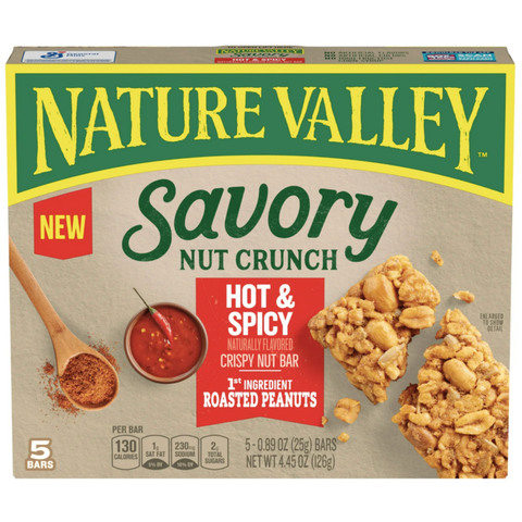 Nature Valley Savory Nut Crunch Bars, Hot and Spicy Crispy Nut Bar, 4.45 oz, 5 Count