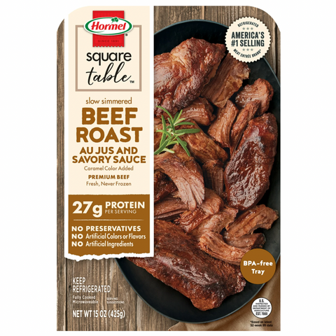 Hormel Square Table Slow Simmered Beef Roast Au Jus & Savory Sauce, Refrigerated, 15 oz