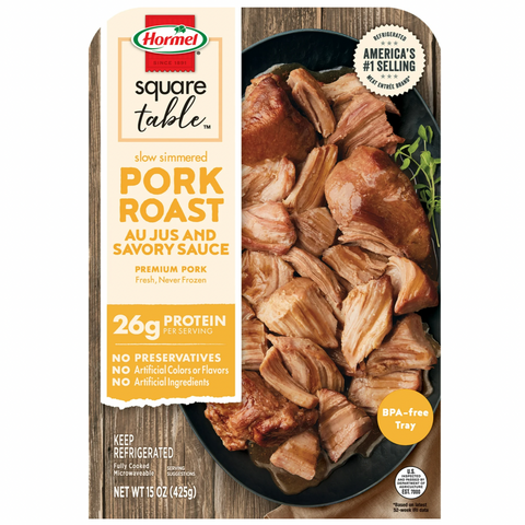 Hormel Square Table Slow Simmered Pork Roast Au Jus & Savory Sauce, Refrigerated, 15 oz