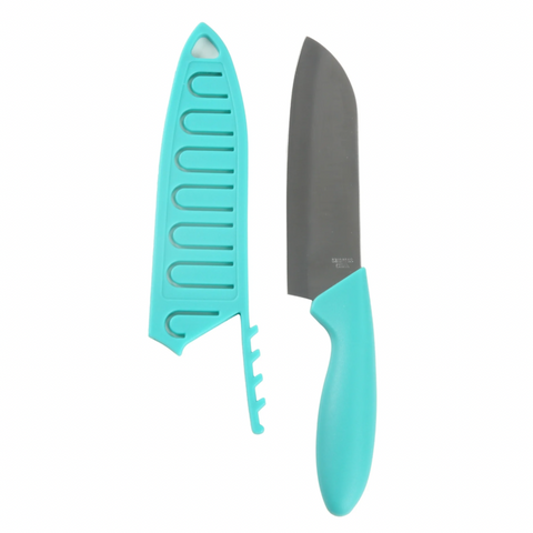 Mainstays 5" Stainless Steel Santoku Kitchen Knife Blue with Sheath