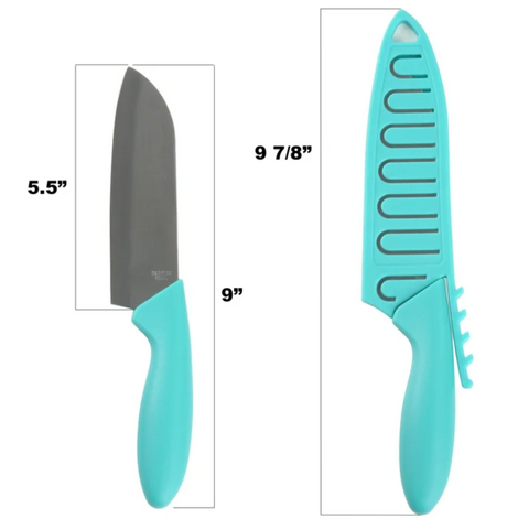 Mainstays 5" Stainless Steel Santoku Kitchen Knife Blue with Sheath