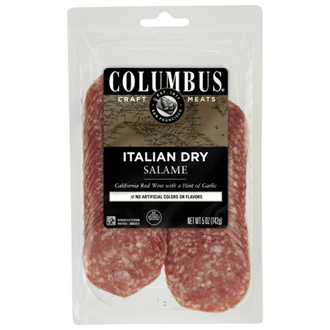 Columbus Italian Dry Pork Salami, Sliced Charcuterie Meat, Refrigerated, 5 oz