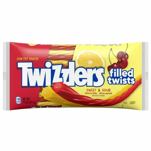 Twizzlers Filled Twists Cherry Kick and Citrus Punch Licorice Style Candy, 11 oz