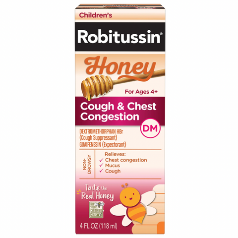 Children's Robitussin Kids Cough Congestion DM and Cold Medicine, Honey, 4 Fl Oz