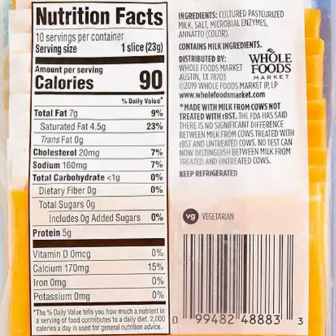 365 Sliced Kosher Cheddar Cheese, 10 Count