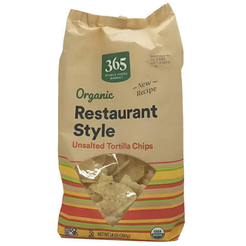 365 Organic Unsalted Restaurant Style White Corn Tortilla Chips, Gluten-Free, 14 oz