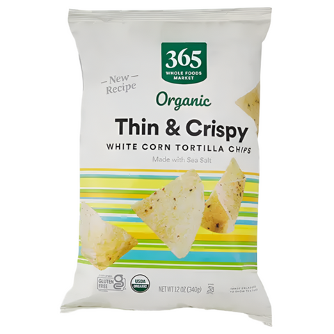 365 Organic Thin & Crispy White Corn Tortilla Chips, 12 oz