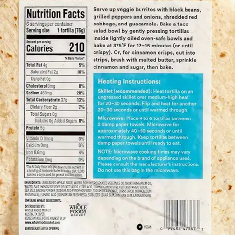 365 Organic Flour Tortillas, Burrito Size, 16 oz, 6 Count