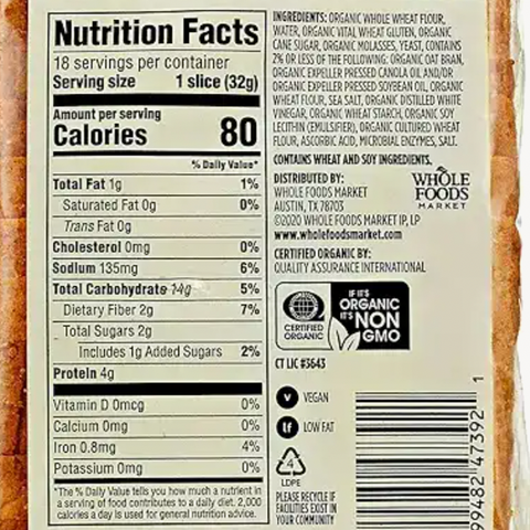 365 Organic Whole Wheat Sandwich Bread, 20 oz