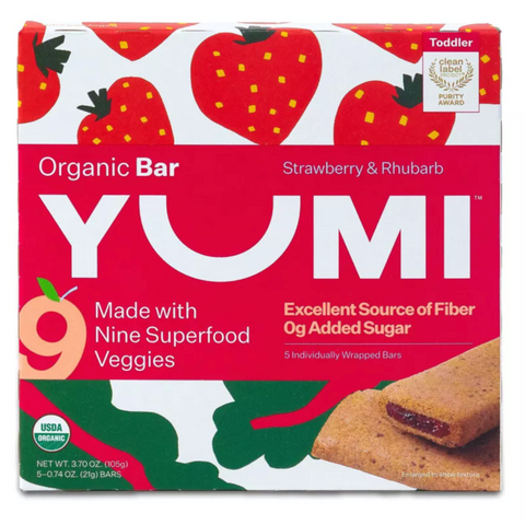 YUMI Organic Strawberry and Rhubarb Baby Snack Bars, 3.7oz, 5 Count