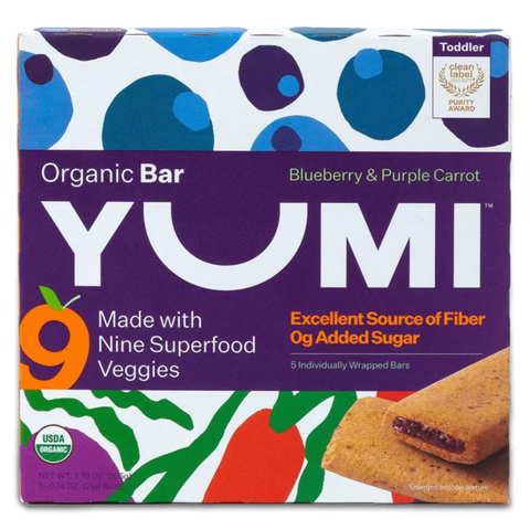 YUMI Organic Blueberry & Purple Carrot Baby Snack Bars, 3.7oz, 5 Count