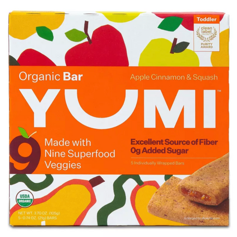 YUMI Organic Apple and Cinnamon Squash Baby Snack Bars, 3.7oz, 5 Count