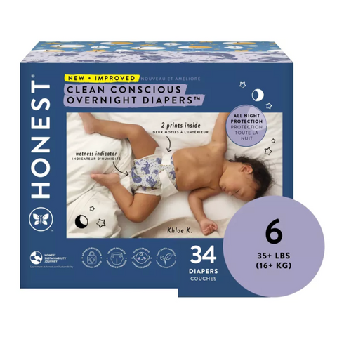 The Honest Company Clean Conscious Disposable Overnight Diapers Cozy Cloud + Star Signs - Size 6