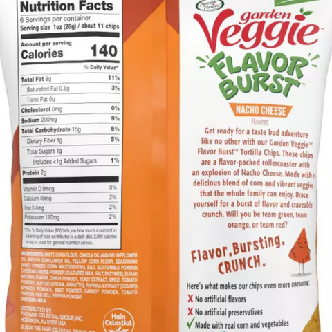 Sensible Portions Garden Veggie Flavor Burst Tortilla Chips Nacho, 6oz