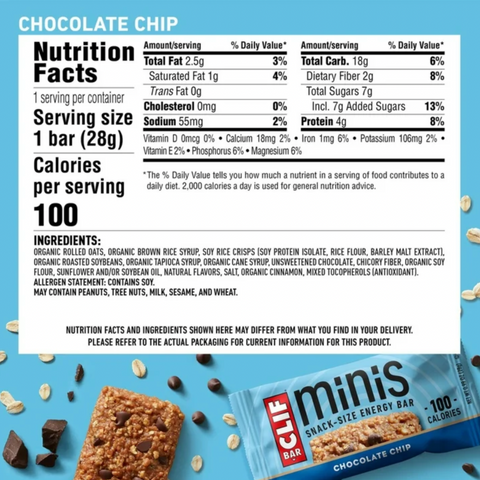 CLIF BAR Minis Chocolate Chip Flavor Snack-Size Energy Bars, 10 Ct