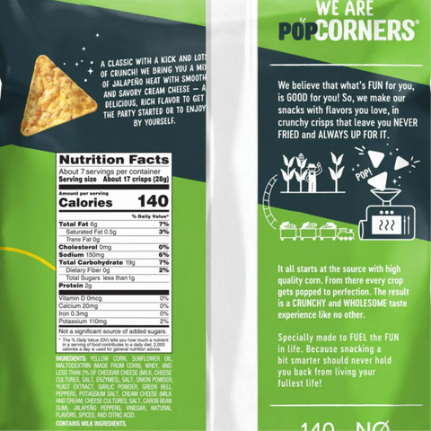 PopCorners Popped Corn Chips, Jalapeno Popper, 7 oz