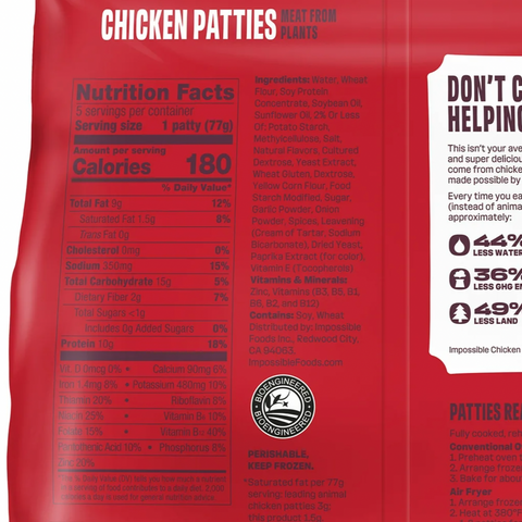 Impossible Foods Chicken Patties, Fully Cooked, 5 Patties, 13.5 oz