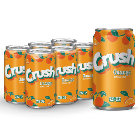 Crush Caffeine Free Orange Soda Pop, 7.5 fl oz, 6 Count
