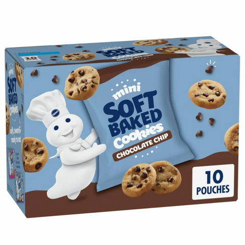 Pillsbury Mini Soft Baked Cookies, Chocolate Chip, Snack Bags, 10 Count