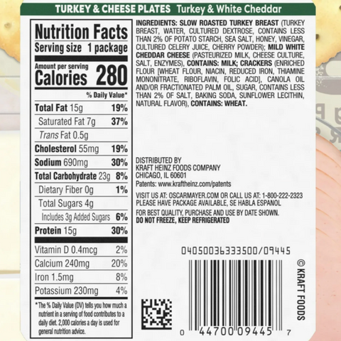 Oscar Mayer Bites Natural Slow-Roasted Turkey, White Cheddar & Cracker Trio Meat & Cheese Snack Plate, 3.3 oz