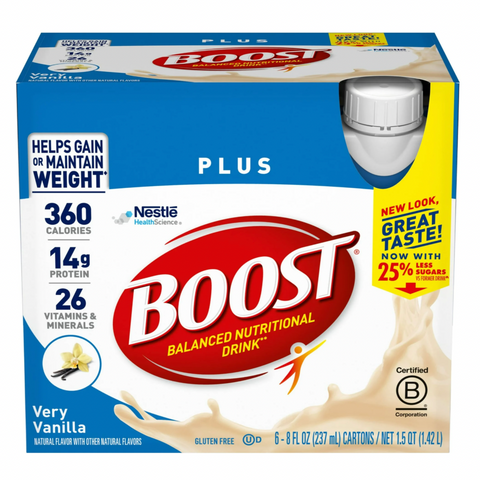 Boost Plus Nutritional Drink Protein Shakes, Very Vanilla, 8 fl oz, 6 Count