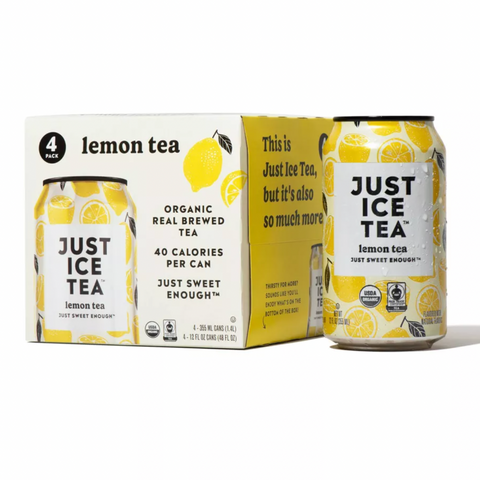 Just Ice Tea Organic Lemon Black Tea, 12 fl oz, 4 Count